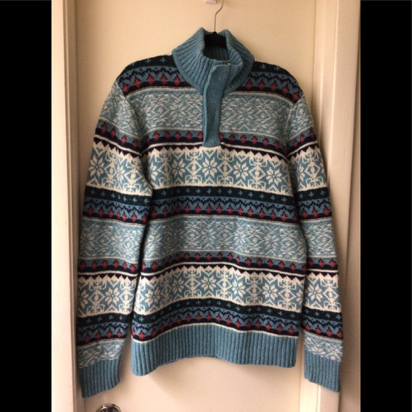 Tommy Hilfiger 3/4 zip/snap Sweater lambs wool multicolored blue Extra large men